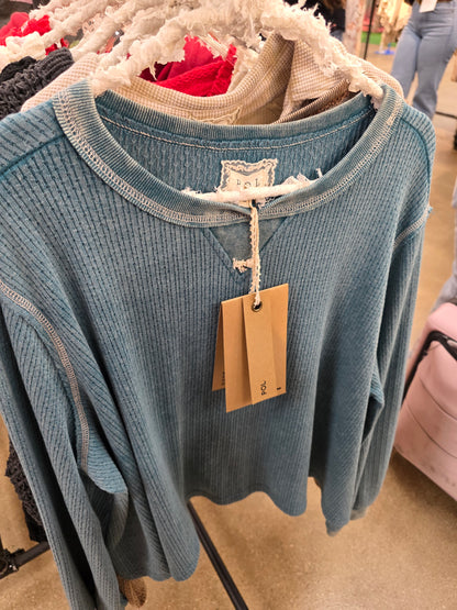 POL Vintage Washed Cut & Sew Sweater Knit Top