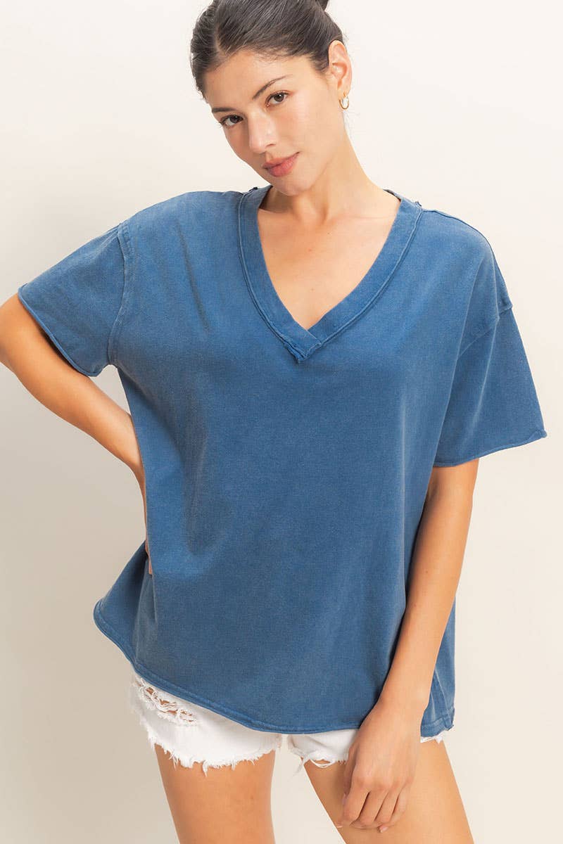 Washed V-Neck Oversized Tee