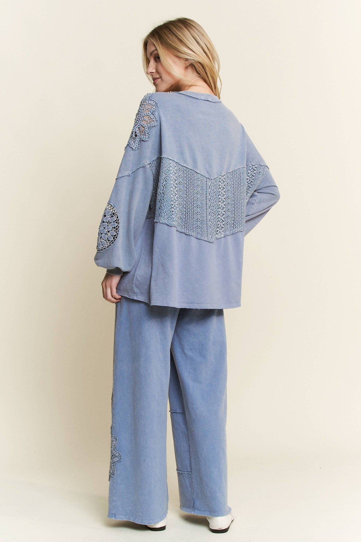 Mineral Washed Doily Wide leg straight pants HP6236