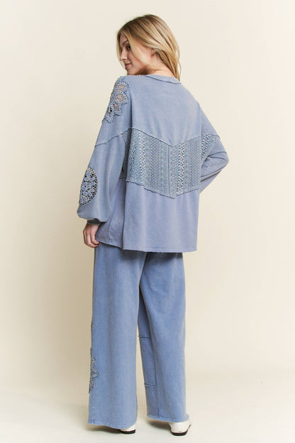 Mineral Washed Doily Wide leg straight pants HP6236