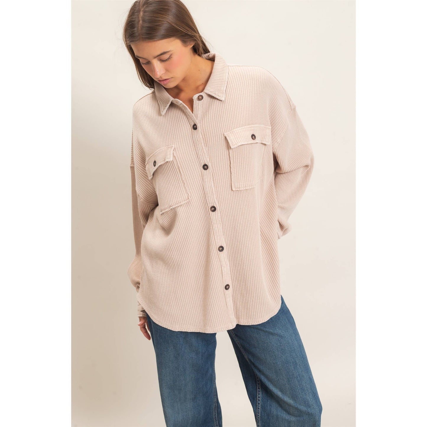 HYFVE Mineral Washed Waffle Knit Shacket DZ26E249