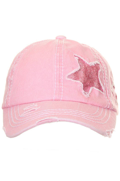 C.C Distressed Pony Cap with Glitter Star