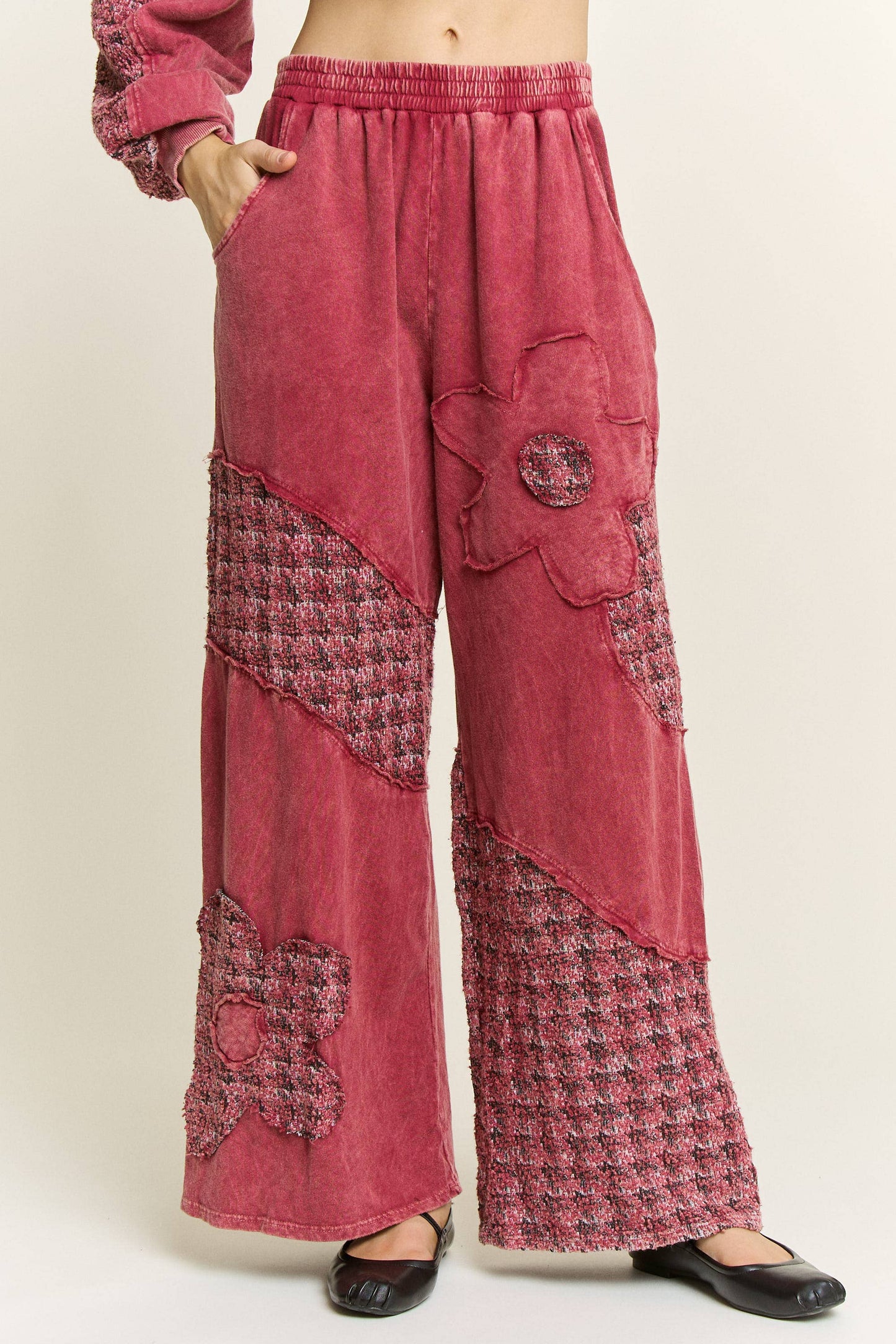 Mineral Washed Tweed Daisy patch Wide leg pants HP6751