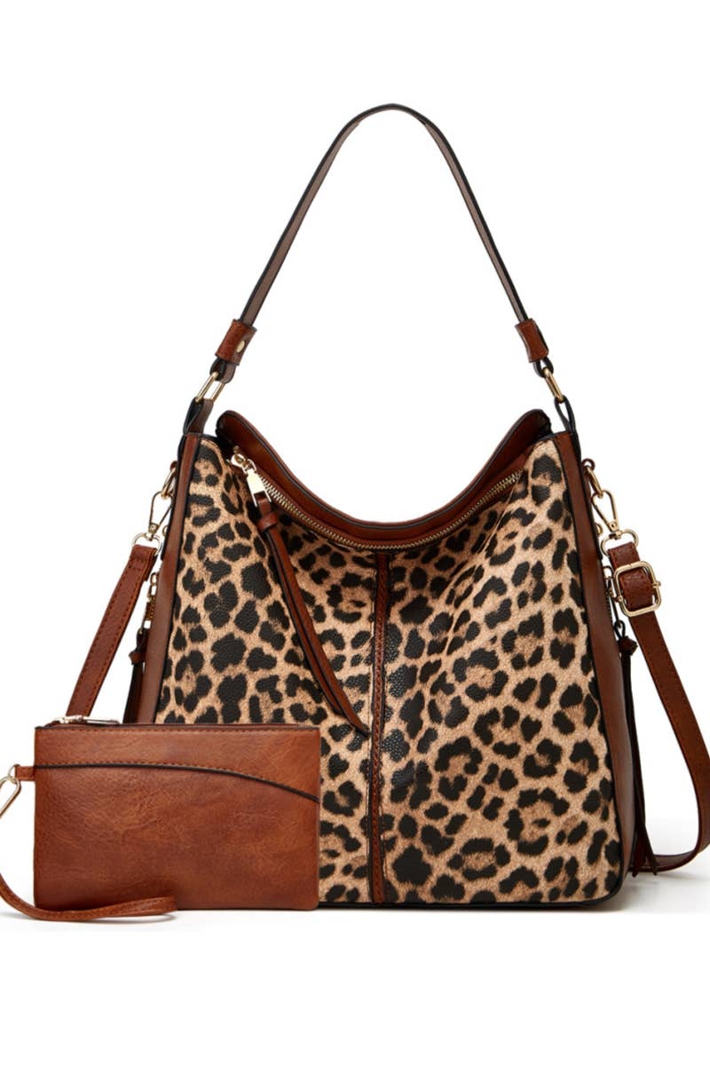 LEOPARD PRINT Handbag with clutch Purse