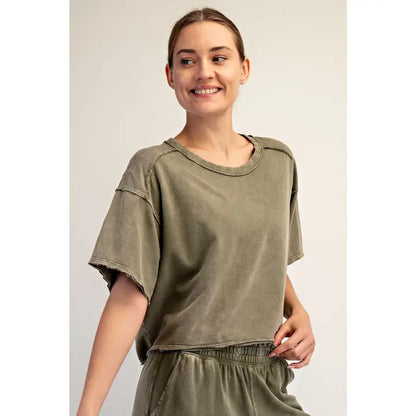Rae Mode Mineral Washed Boxy Crop Top (Style T0138)