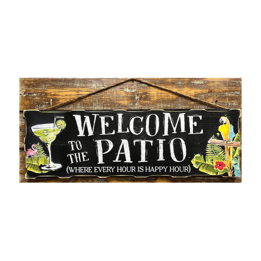Welcome To The Patio: Black Wood Sign