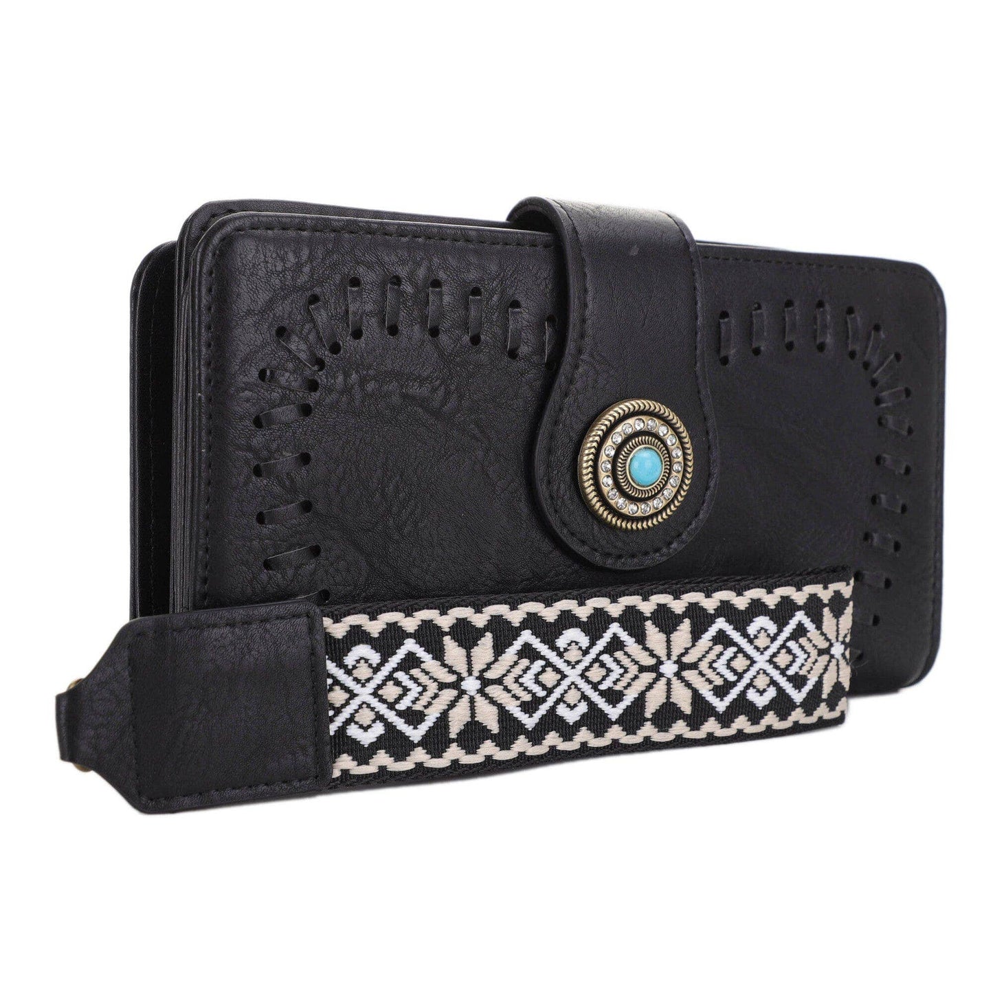 ES60166 Dolly Western Wallet With Boho Wristlet Strap: Teal