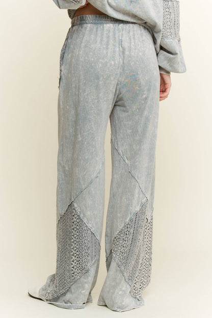 Mineral Wash Lace detailed straight leg pants HP6030