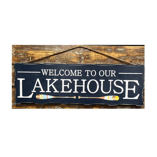 Welcome To Our Lake House: Black Wood Sign