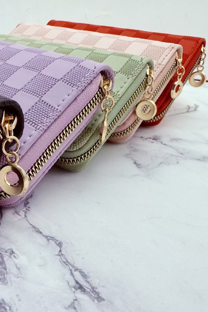 Checkered Monogram Vegan Leather Long Wallet