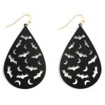 Halloween Metal Teardrop Earrings Featuring Bat & Crescent Moon Details