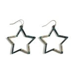 Worn Metal Tone Star Drop Earrings Featuring Wrapped Wire Accents