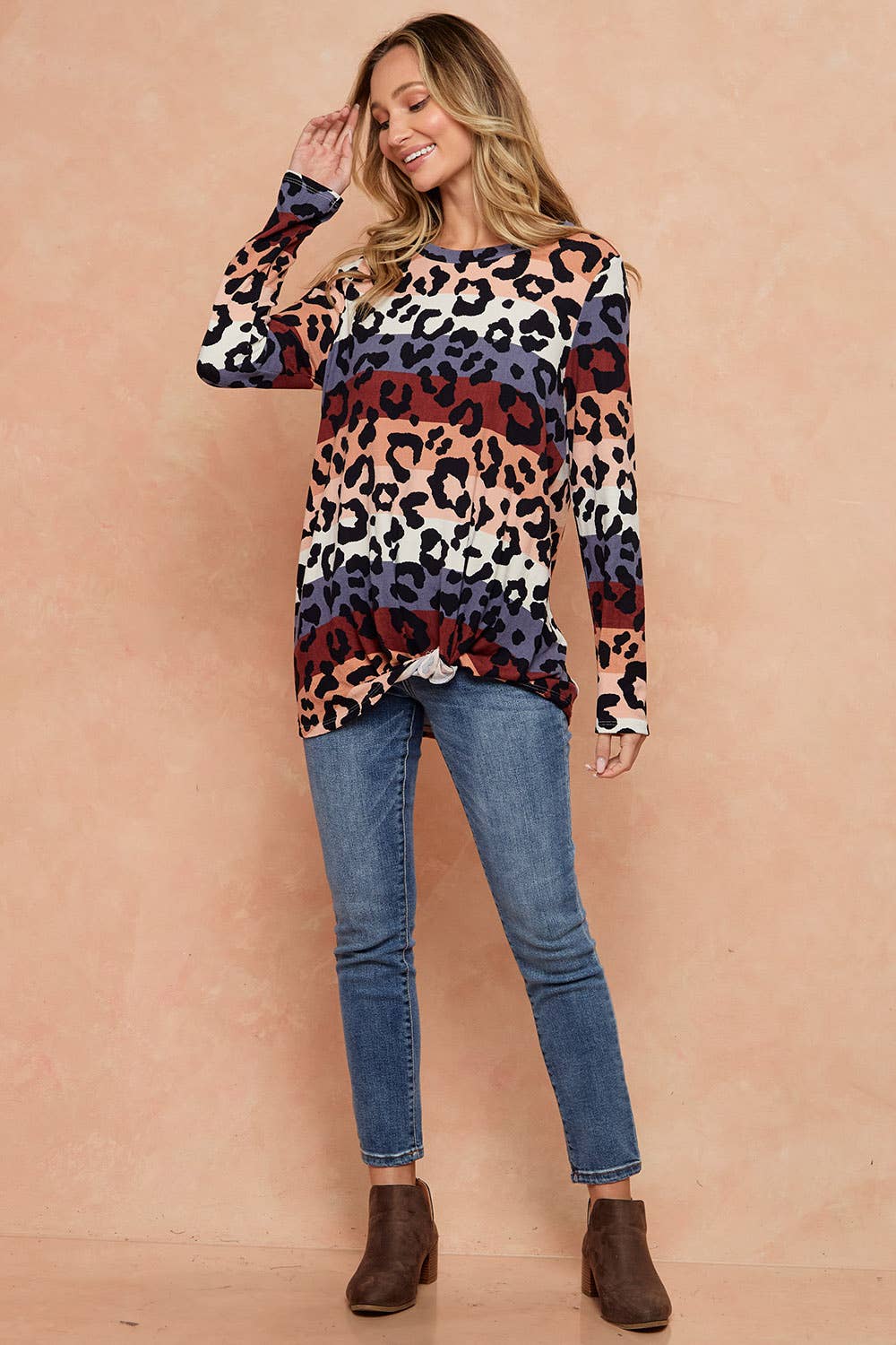 LMT2743-TWO STEPS ANIMAL PRINT STRIPED TOP