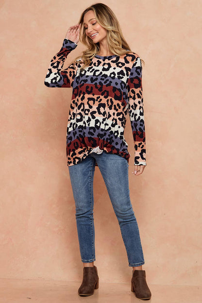 LMT2743-TWO STEPS ANIMAL PRINT STRIPED TOP