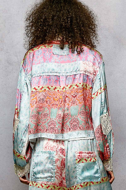 Crochet lace patch floral jacket top