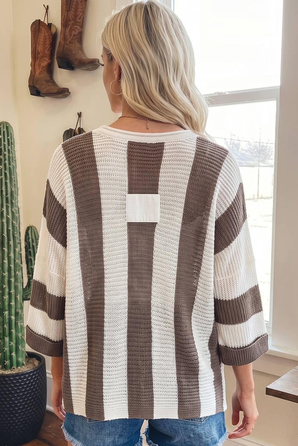 66 Fall 2026 Casual Stripe Bracelet Sleeve Top