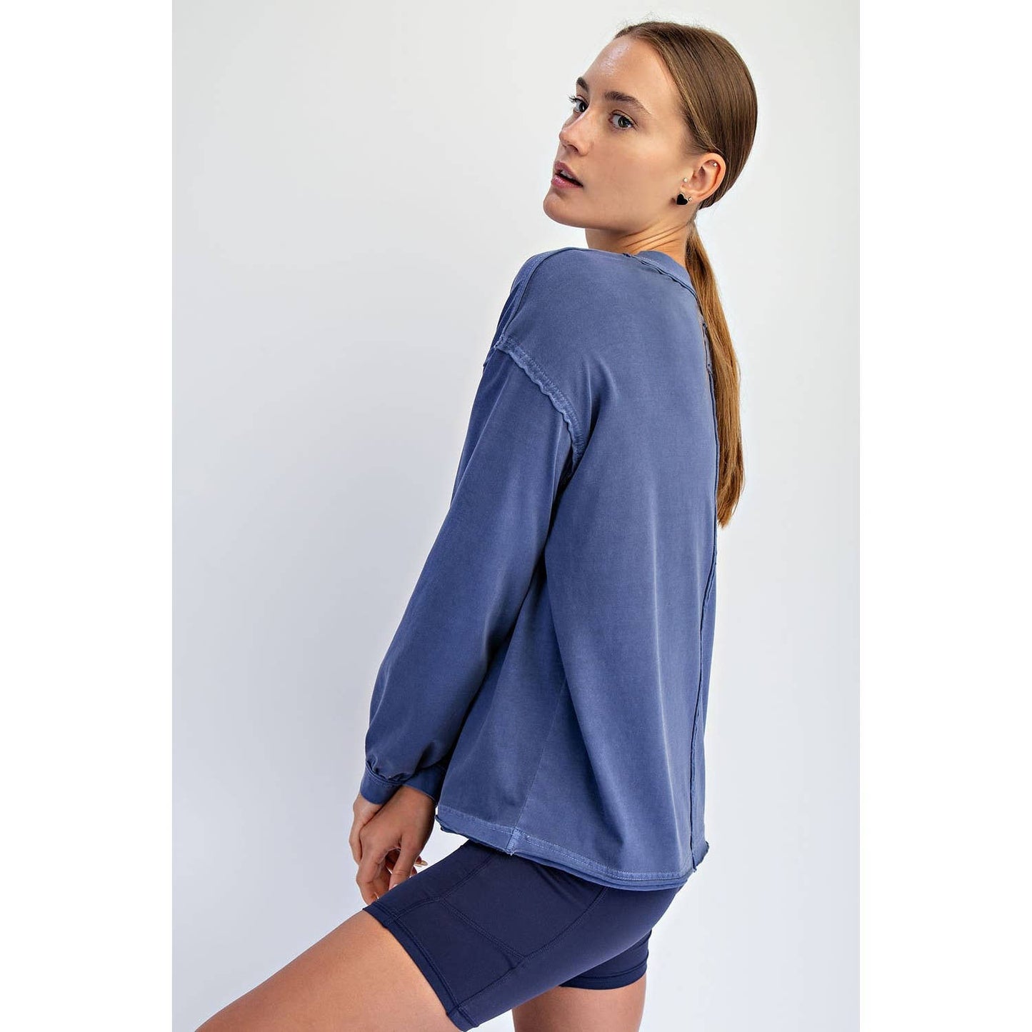 Rae Mode Pigment Washed Long Sleeve Cotton Top T0093