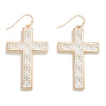 Two-Tone Geometric Cross Drop Earrings