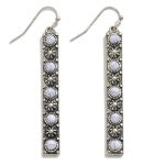 Western Silver Tone Stone Studded Bar Drop Earrings