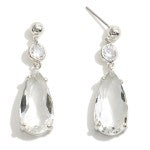 Silver Linked Crystal Teardrop Drop Earrings