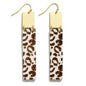 Long Wooden Leopard Print Drop Earrings Featuring Gold Tone Accents