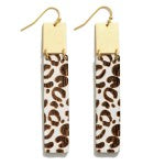 Long Wooden Leopard Print Drop Earrings Featuring Gold Tone Accents