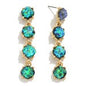 Green Linked Faceted Stone Post Drop Earrings