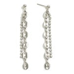 Silver Tone Drop Earrings Featuring Rhinestone & Chunky Chain Tassel Accent