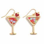 Heart Glitter Martini Glass Drop Earrings