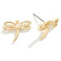 Gold Dragonfly Stud Earrings With Glitter Accent