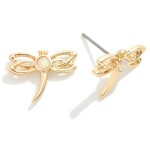 Gold Dragonfly Stud Earrings With Glitter Accent