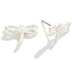 Silver Dragonfly Stud Earrings With Glitter Accent