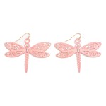 Pink Metal Dragonfly Drop Earring With Rhinestone Accents