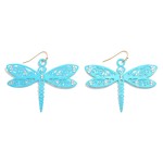 Teal Metal Dragonfly Drop Earring With Rhinestone Accents