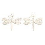 White Metal Dragonfly Drop Earring With Rhinestone Accents