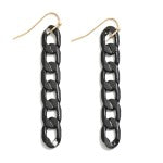 Black Coated Chain Link Drop Earring With Metallic Accents
