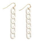 White Coated Chain Link Drop Earring With Metallic Accents