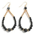 Black Faceted Bead Teardrop Earrings Featuring Natural Stone Accent