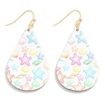 Starfish Wood Teardrop Earrings Featuring Under The Sea Print