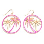 Fuschia Enamel Palm Tree Drop Earrings