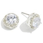 Silver Round Halo Cubic Zirconia Stud Earring