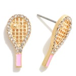 Gold Tone Sports Theme Stud Earring With Enamel and Rhinestone Accent