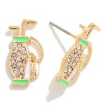 Golf Gold Tone Sports Theme Stud Earring With Enamel and Rhinestone Accent