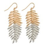 Gold/Rhodium Metal Layered Leaf Drop Earrings