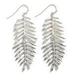 Rhodium/Worn Silver Metal Layered Leaf Drop Earrings