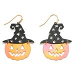 Brass Stamped Halloween Pumpkin Drop Earrings
