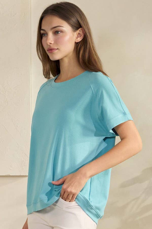 Yelete Ribbed Relaxed Fit Crew Neck Top Shirt