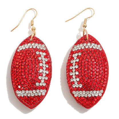 267220 Rhinestone Studded Puffer Football Drop Earrings
