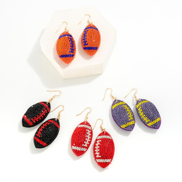 267220 Rhinestone Studded Puffer Football Drop Earrings