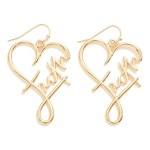 Metal 'Faith' Heart Drop Earrings